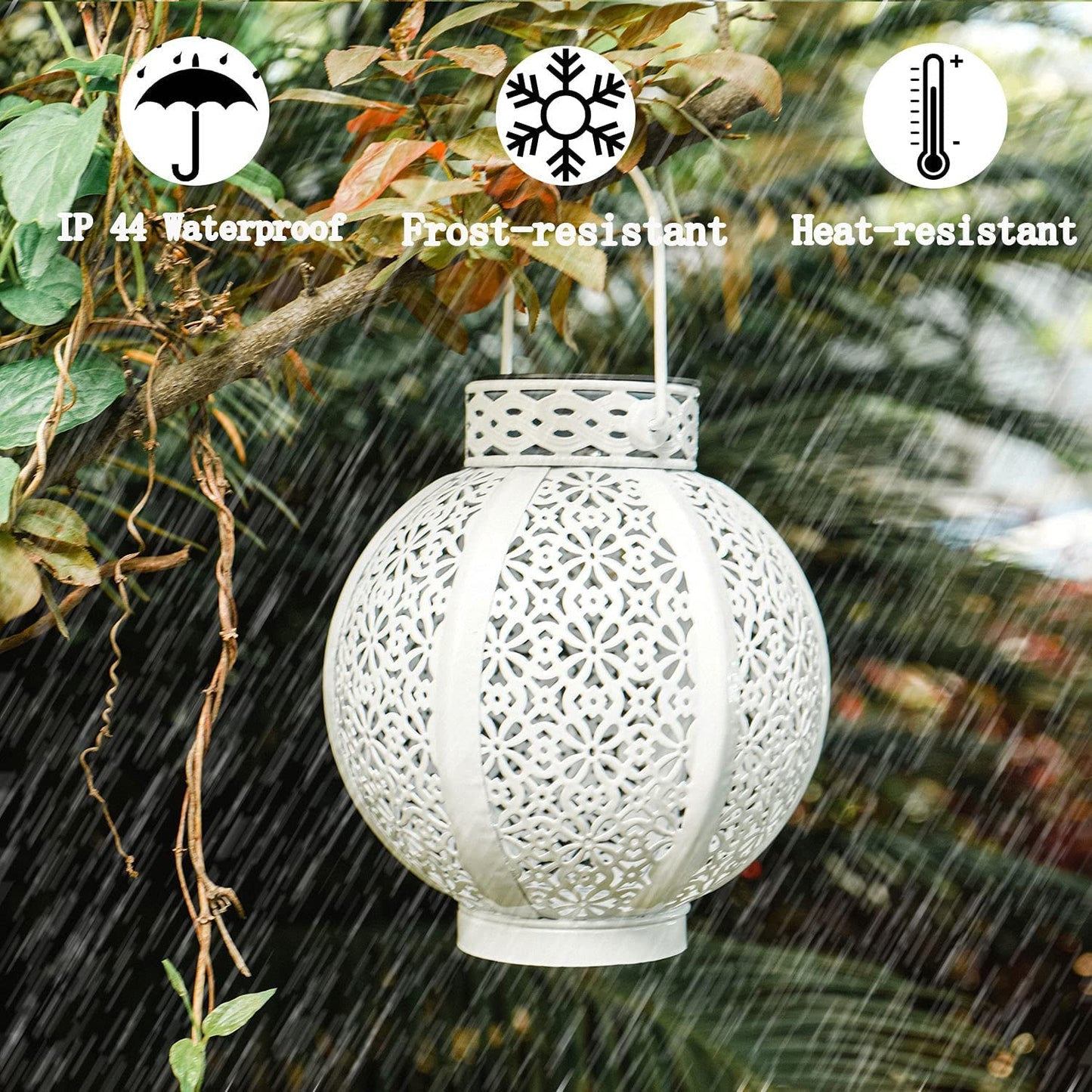 Outdoor Solar Lanterns – 2 Pack Retro Hollow Metal Hanging Lights for Garden & Patio