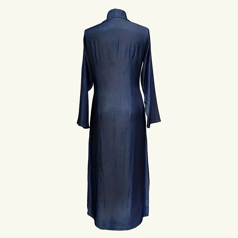 Casual Button Down Denim Maxi Dress Long Sleeve Long Jean Dresses With Pockets