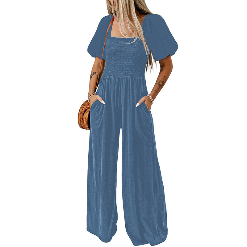 Square Collar Short Sleeve Jumpsuit