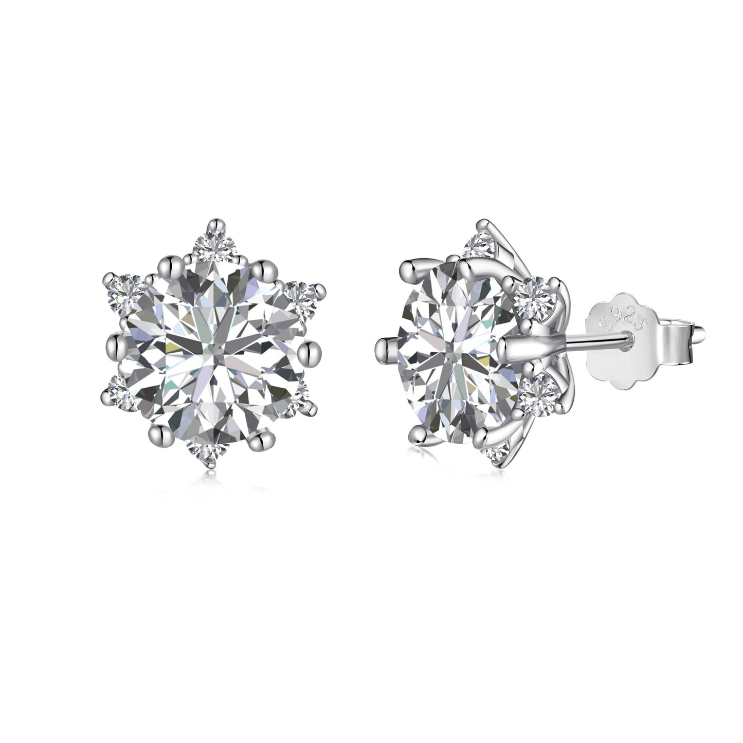 Set S925 Sterling Silver Ornament Snowflake Zircon Ring Light Luxury Clavicle Chain Earrings