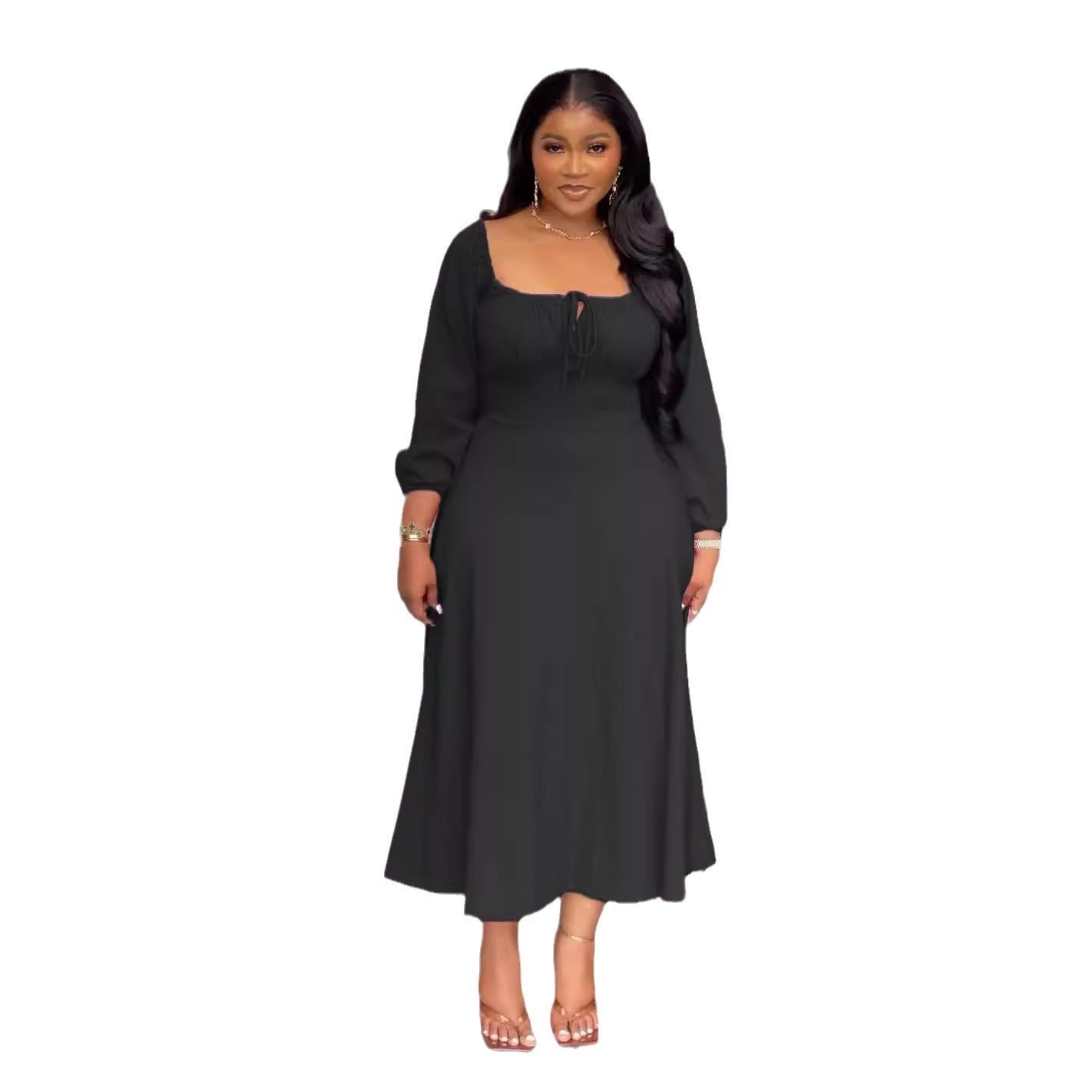 Waist-tight A- Line Hem Dress Women