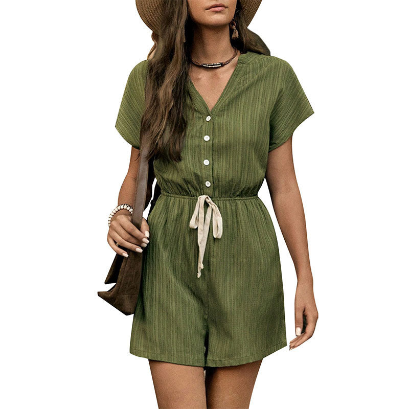 V-neck Pleated Jumpsuit One-piece