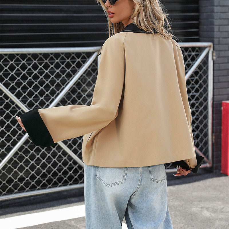 Color Contrast Short Thin Women's Coat