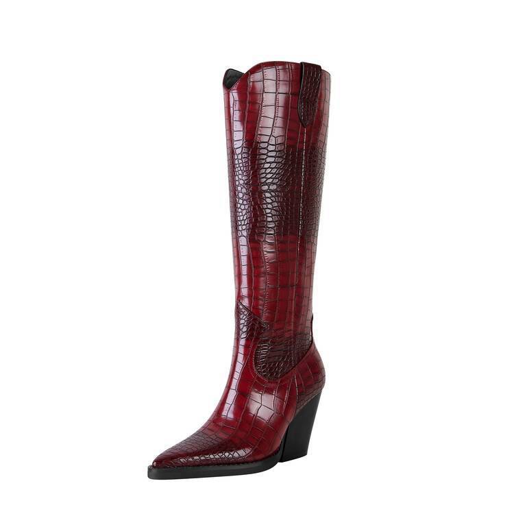 Retro Pointed Stone Pattern Thick Heel Simple Pointed High Heel Shoes