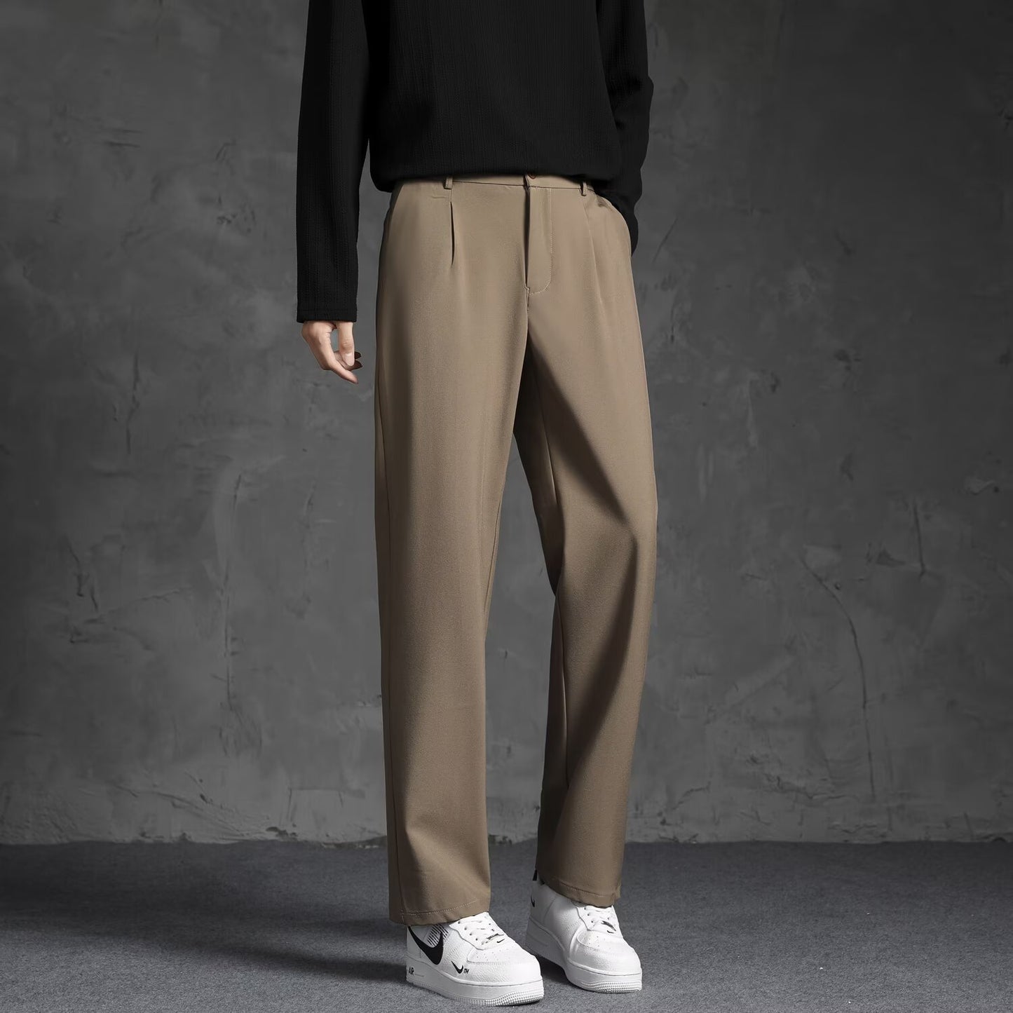 Black Loose Drooping Straight Casual Suit Pants