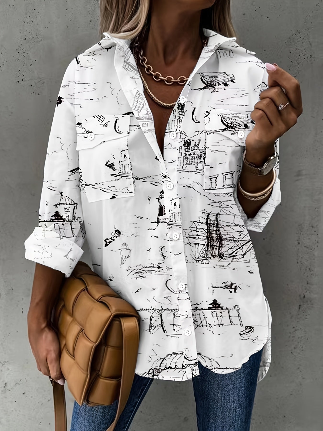 Simple Casual Long Sleeve Shirt With Pocket