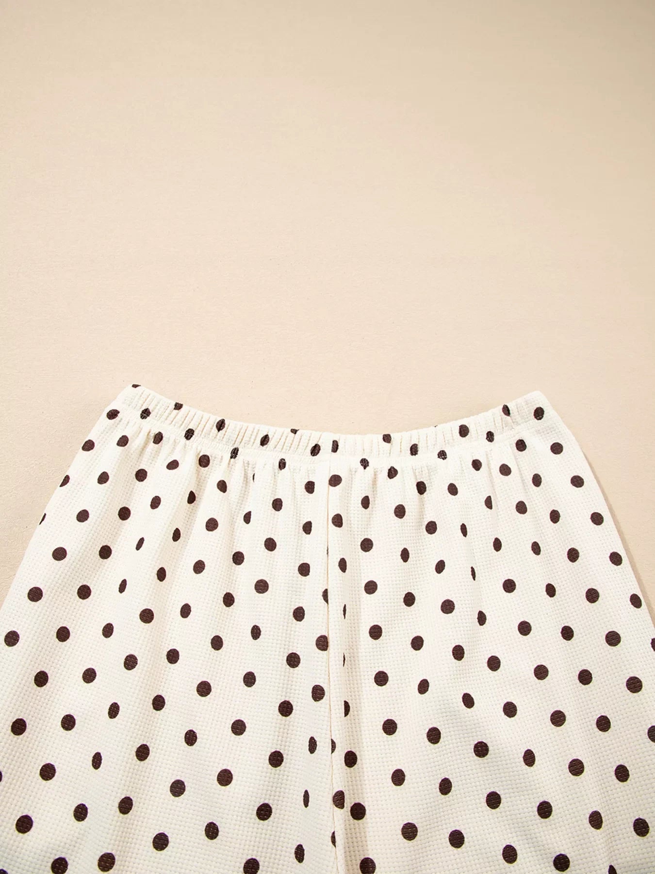 Polka Dot Notched Long Sleeve Top and Drawstring Loungewear Set