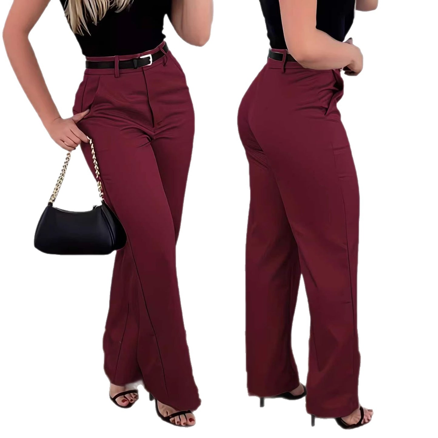 Women's Solid-Colored Casual Loose Wide-Leg Pants