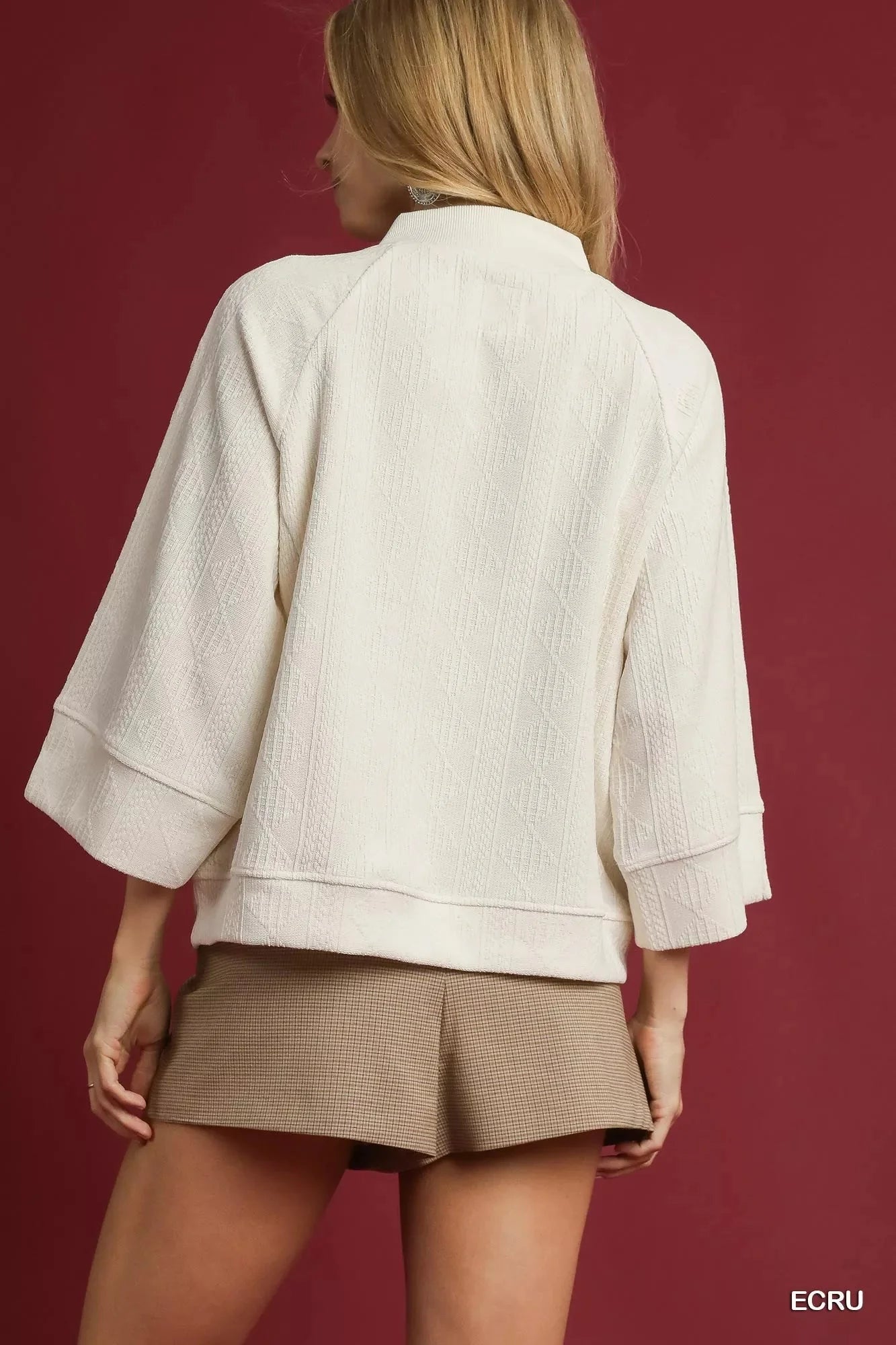 Umgee Textured Cable Knit V Neck Top