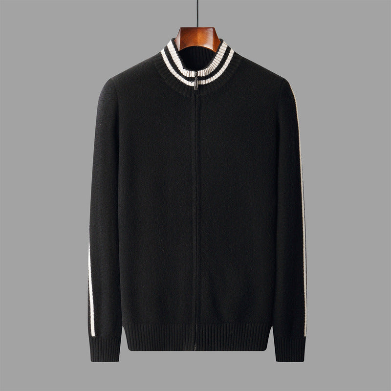 Men's Half-high Collar Knitted Slim-fitting All-matching Striped Sweater