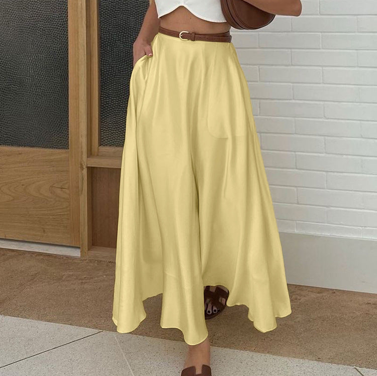 Polyester Satin Draping Yellow Skirt