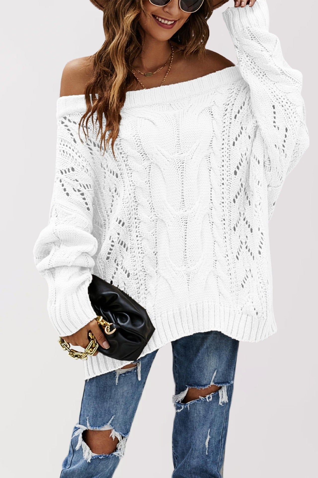 Strapless Loose Off Shoulder Solid Color Pullover Sweater