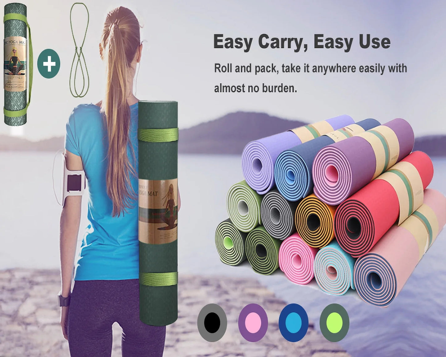 COCOBELA Dual-Sided Yoga Mat – 8mm Extra Thick, Eco-Friendly TPE – Reversible Non-Slip, Waterproof, Lightweight & Odor-Free – 72"x24" for Yoga, Pilates, Stretching & Fitness