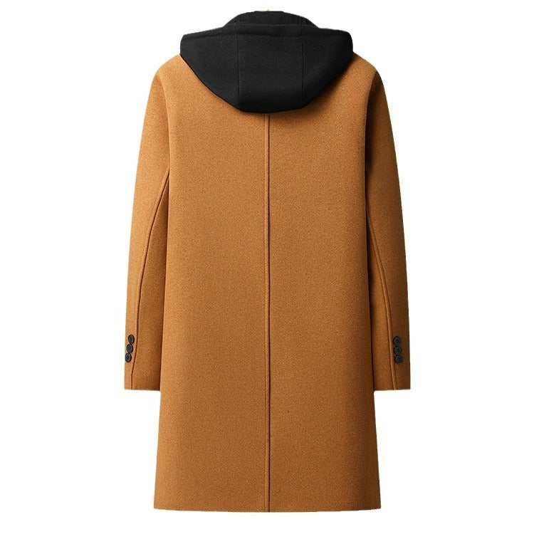 Men's Detachable Hooded Urban Mid-length Woolen Coat
