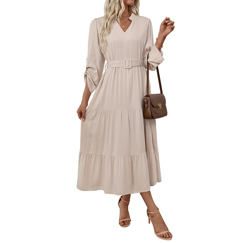 Simple Elegant Long Sleeve Solid Color Dress