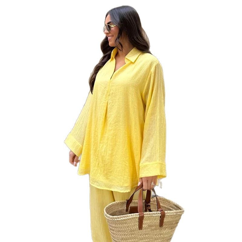 Summer And Autumn V-neck Women's Shirt Two-piece Set