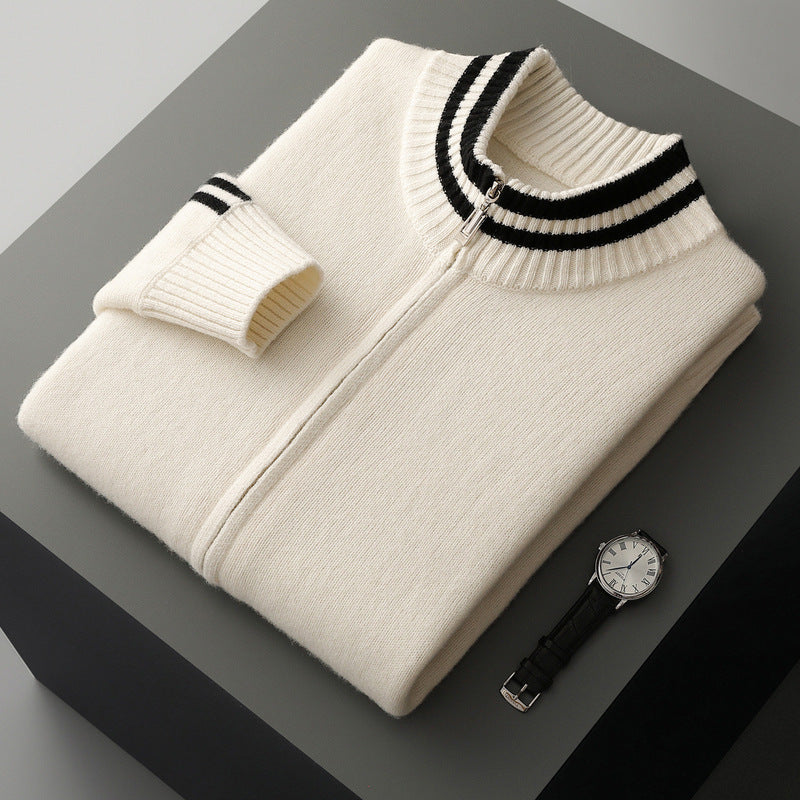 Men's Half-high Collar Knitted Slim-fitting All-matching Striped Sweater