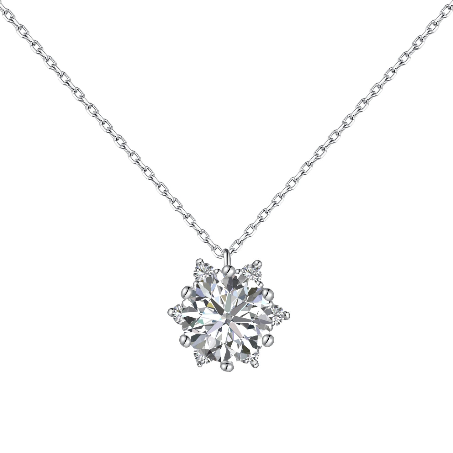 Set S925 Sterling Silver Ornament Snowflake Zircon Ring Light Luxury Clavicle Chain Earrings