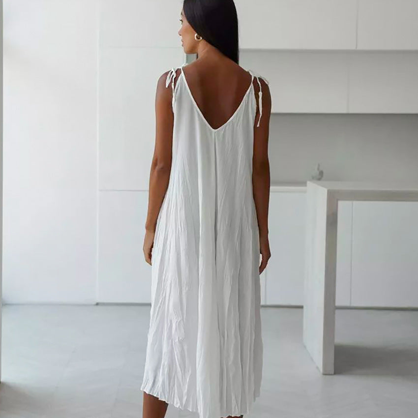 Autumn White Comfortable Sling Dress