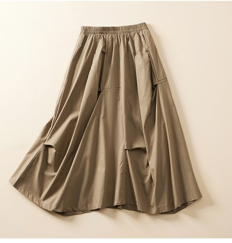 Women's Summer All Cotton Loose Western Style Mid-length Draping A- Line Skirt