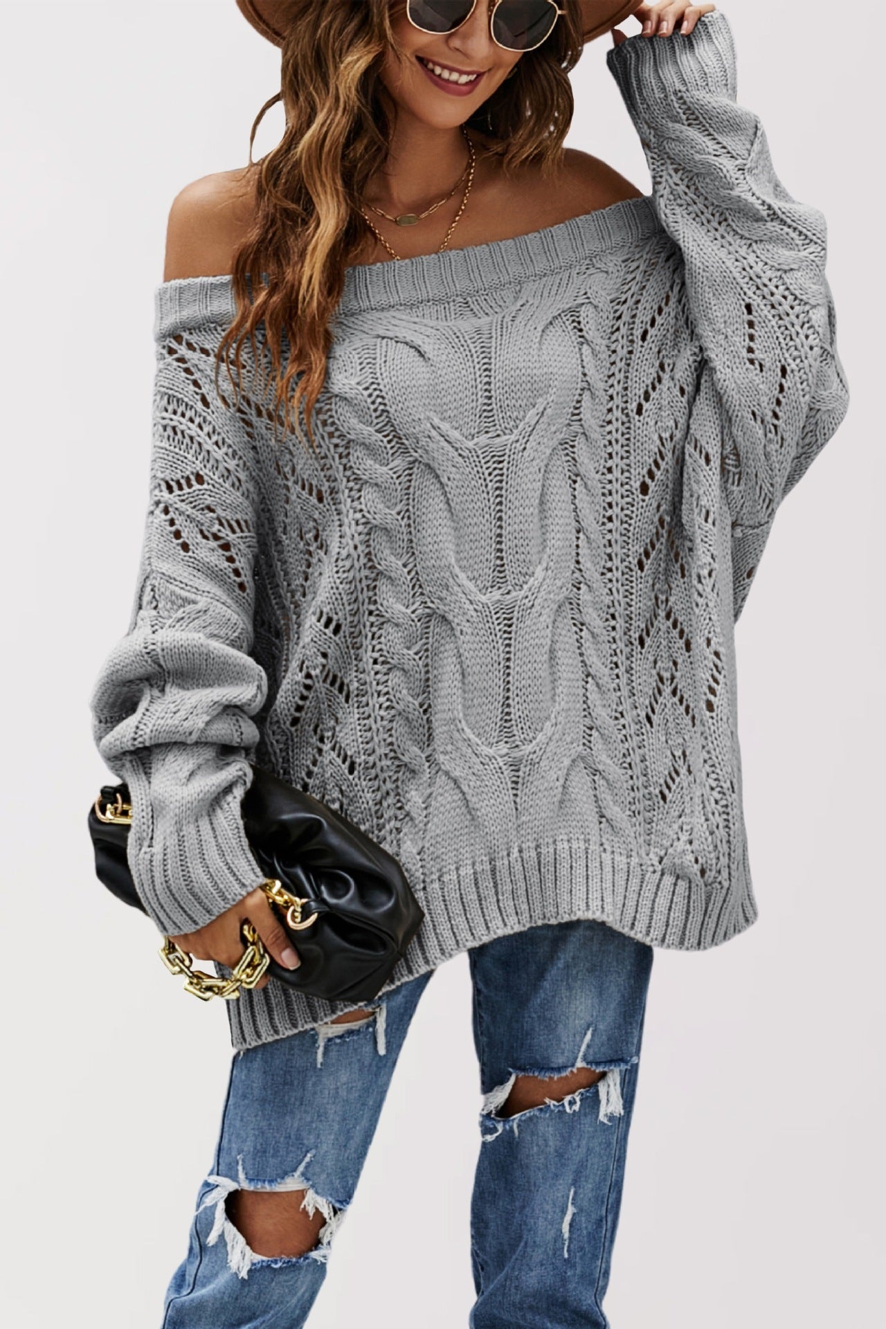 Strapless Loose Off Shoulder Solid Color Pullover Sweater