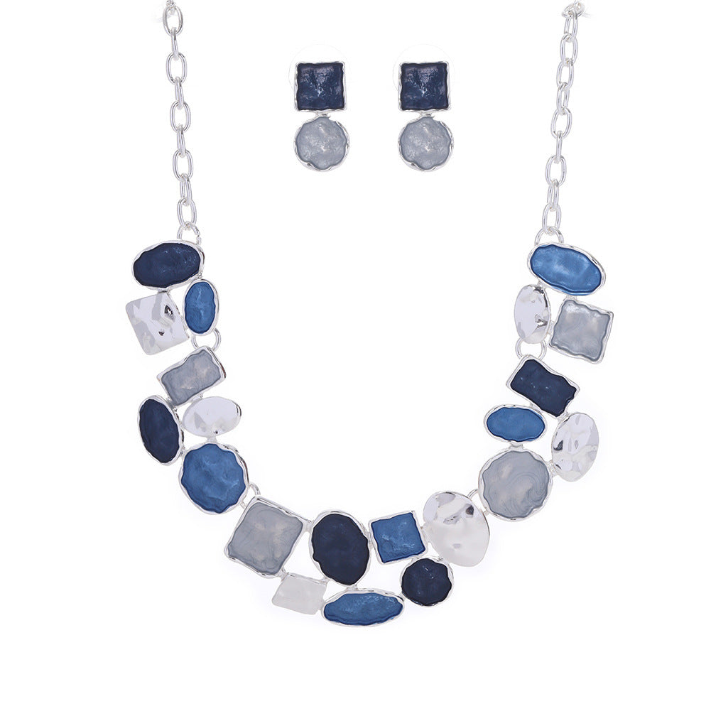 Oil Dripping Enamel Color Zinc Alloy Irregular Geometry Advanced Elegant Wild Earrings Necklace