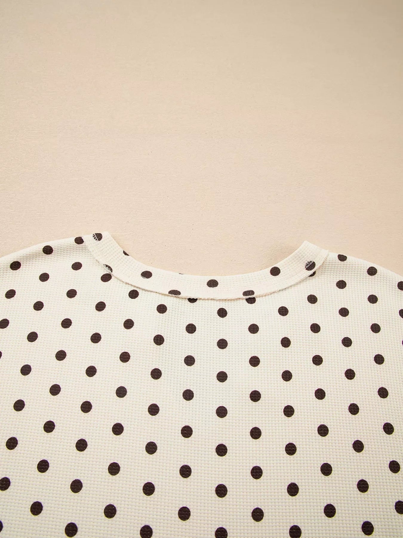 Polka Dot Notched Long Sleeve Top and Drawstring Loungewear Set