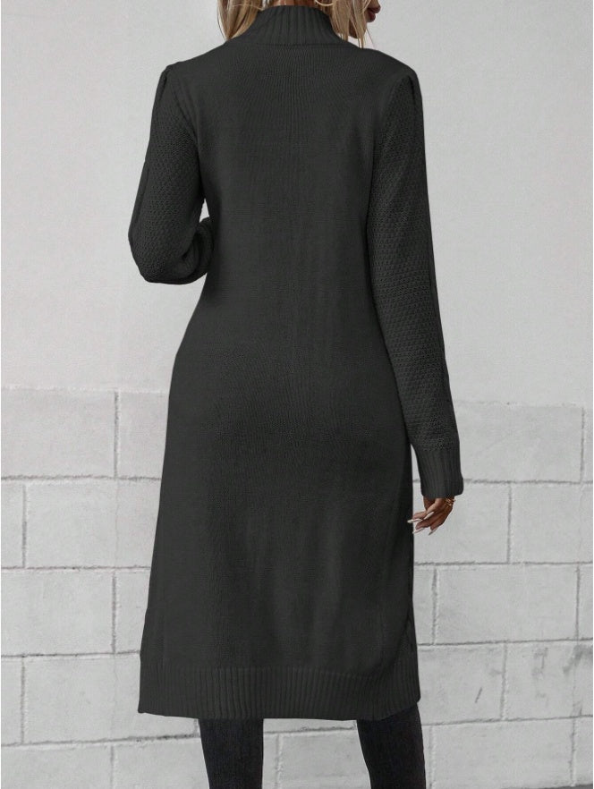 Women Crew Neck Long Sleeve Split Hem Minimalist Sweater