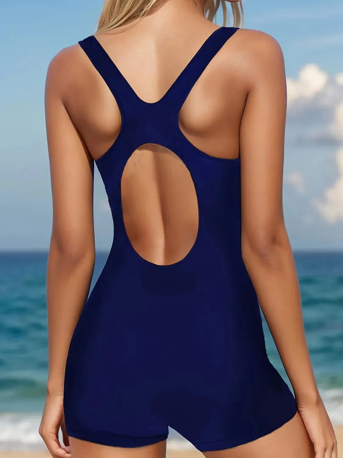 Cutout Back Colorblock Athletic One Piece Swimsuit