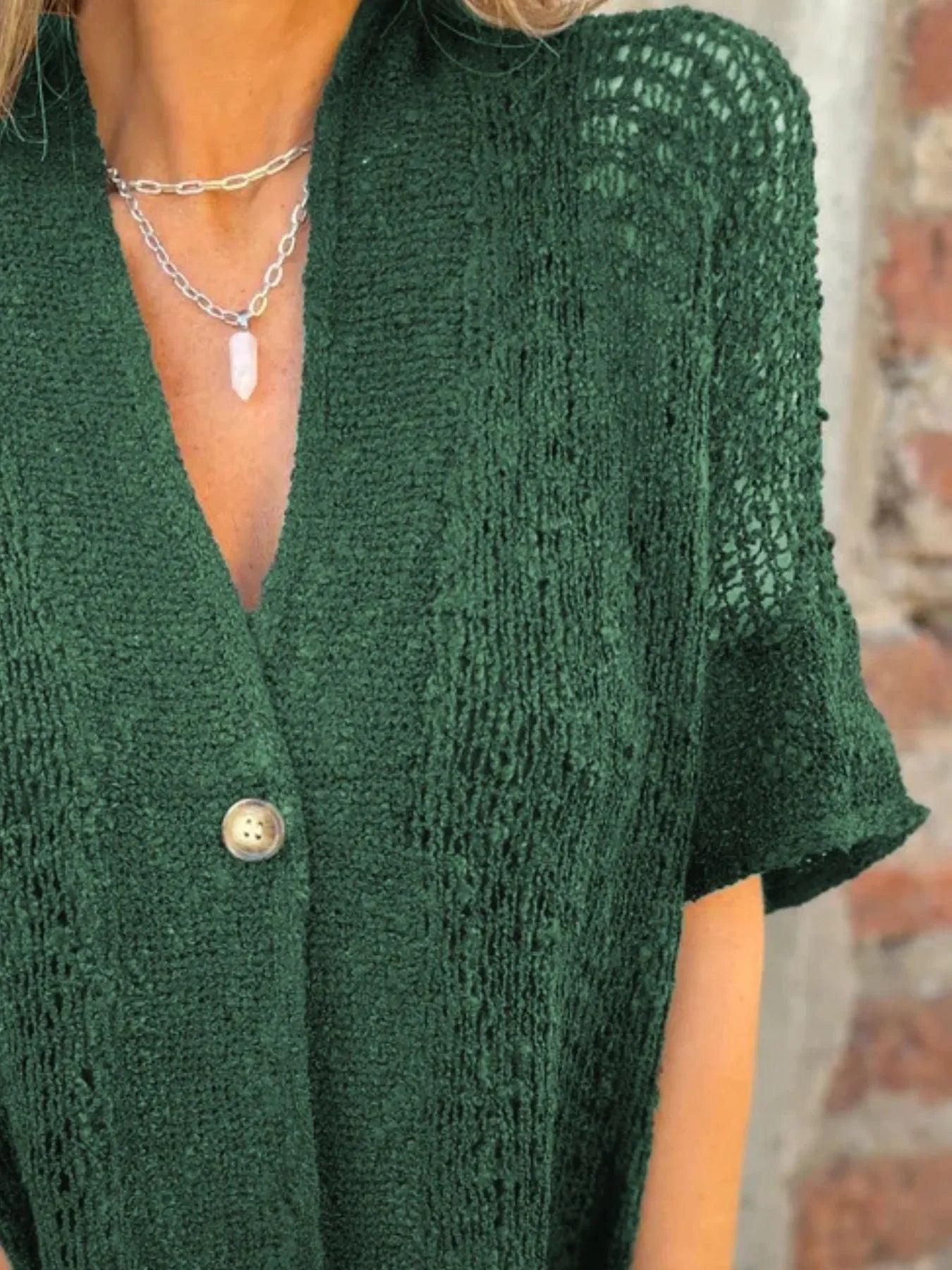 Full Size Knit Openwork One Button Cardigan