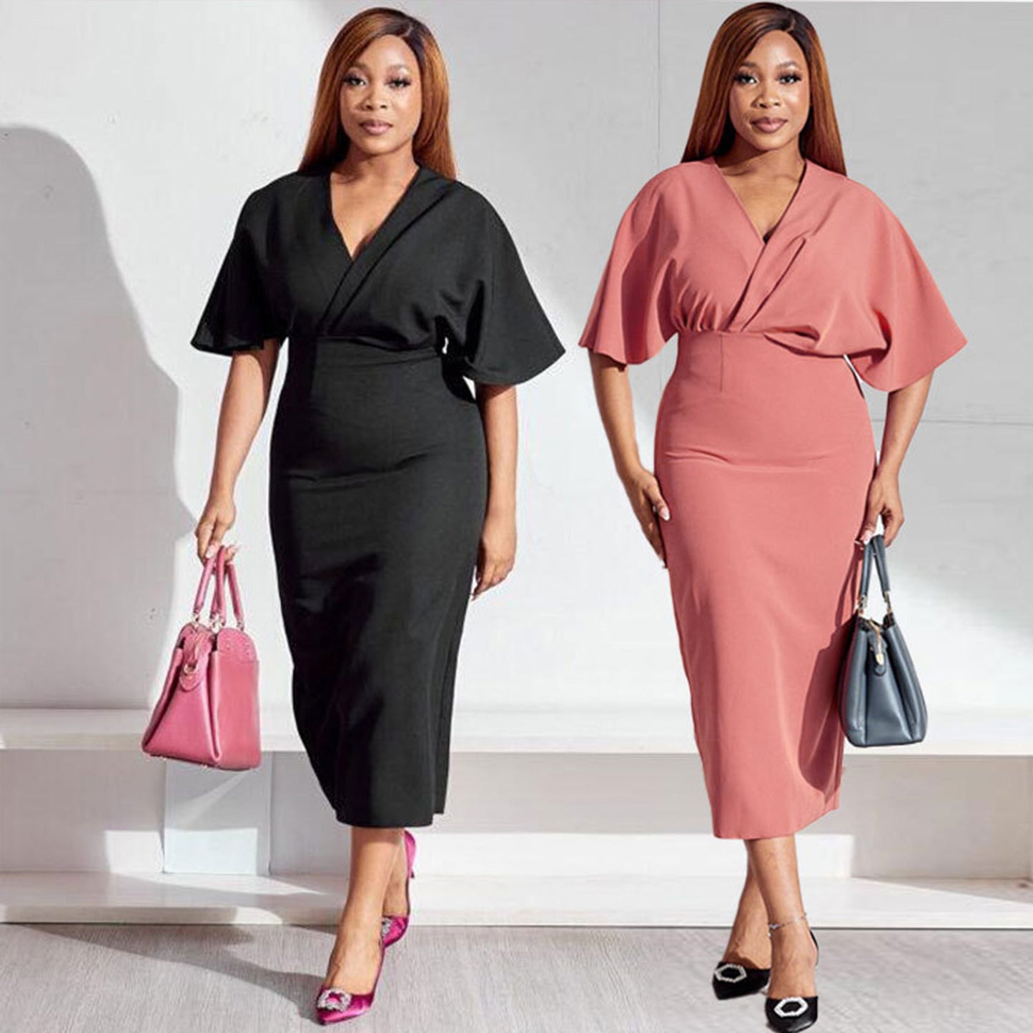 European And American Plus Size Solid Color Dress