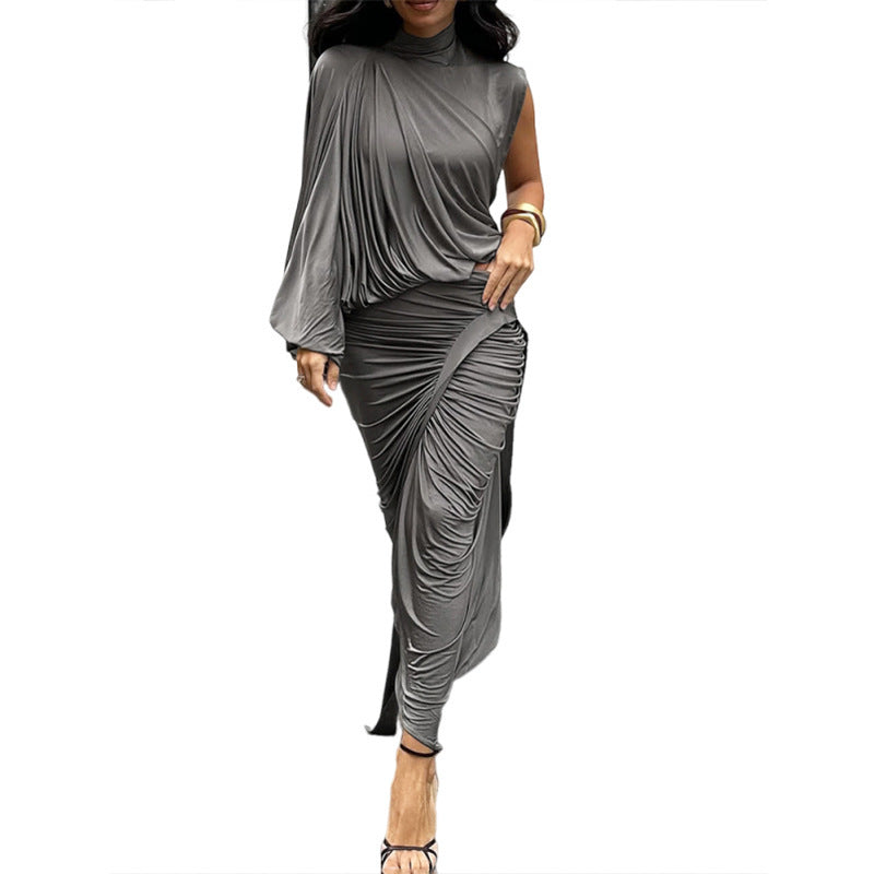 Women's Half Turtleneck Shoulder Sleeve Top Suit