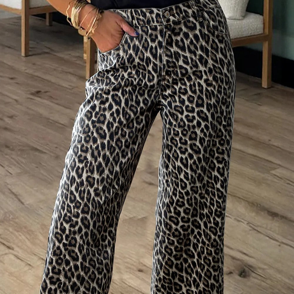 Leopard Straight Loose Leg Jeans