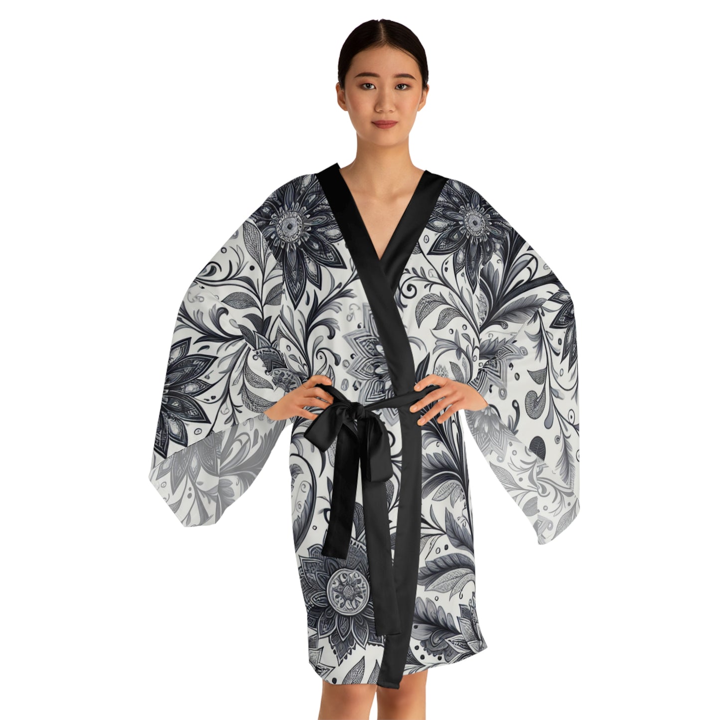 Elegant Floral Long Sleeve Kimono Robe, Stylish Lounge Wear, Perfect for Relaxation, Gift for Her, Home Spa Essentials, Beautiful Design