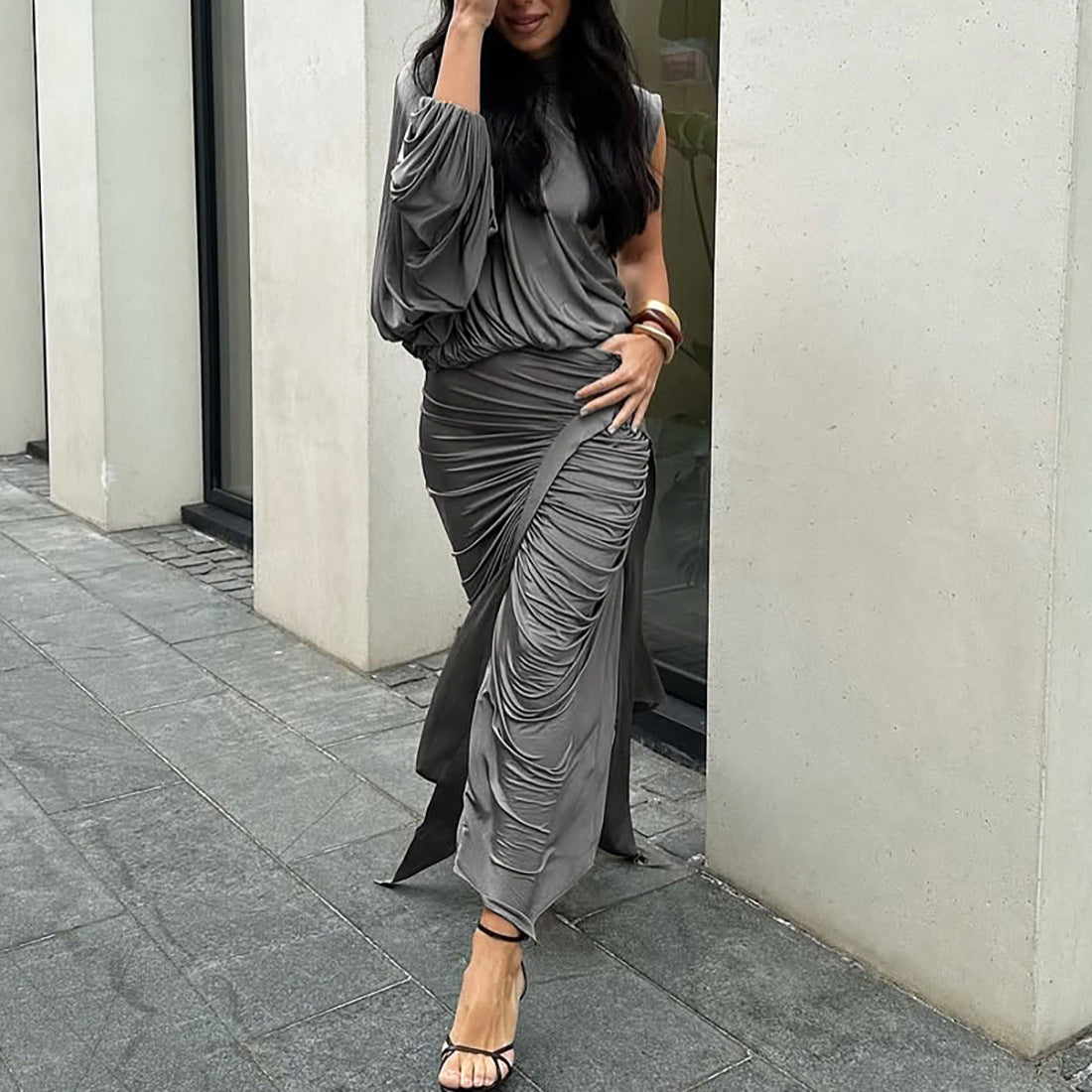 Women's Half Turtleneck Shoulder Sleeve Top Suit