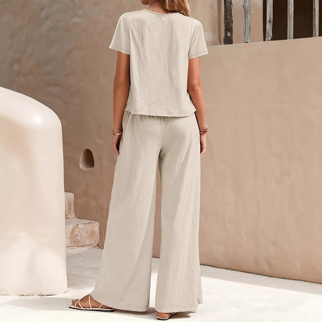 Casual Fashion Solid Color Top Suit Wide Leg Pants