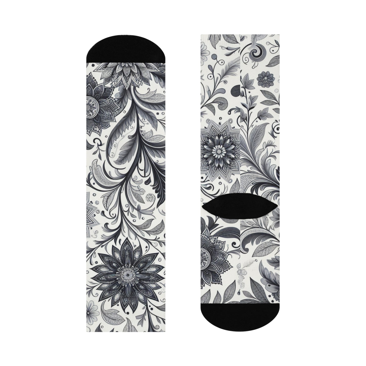 Floral Pattern Cushioned Crew Socks, Cozy Footwear for Relaxation, Gifts for Her, Everyday Comfort Socks, Unique Sock Design