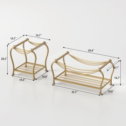 Tempered Glass Surface 3-piece Set Tea Table Decoration Rectangular Tea Table