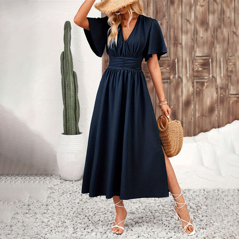 Ruffle Sleeve Split Elastic Waist Dress