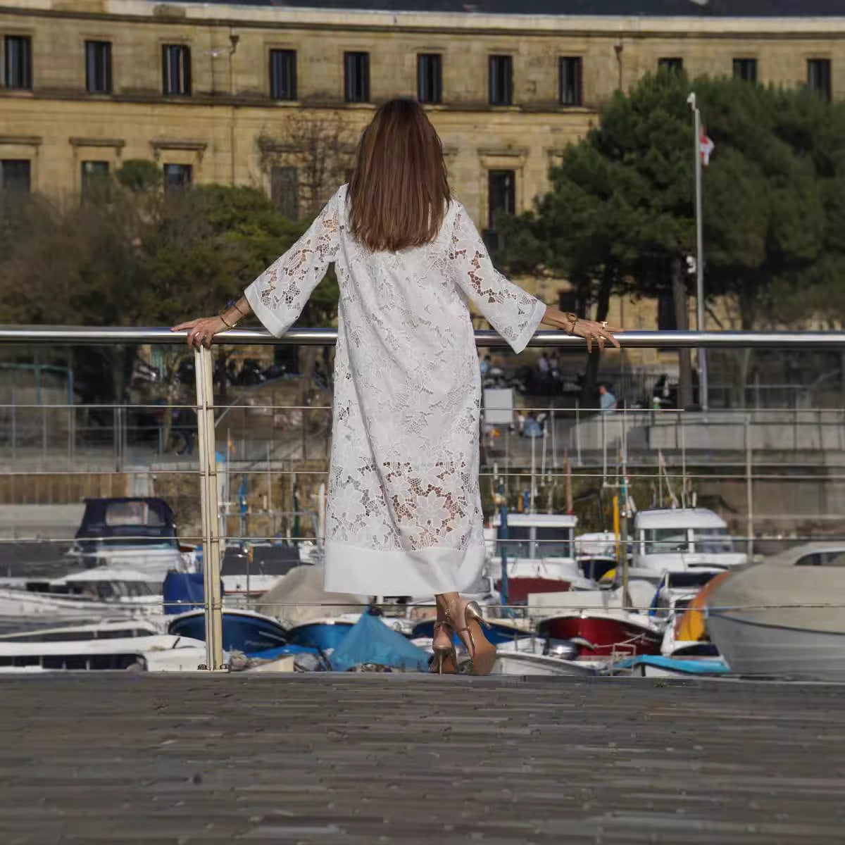 Casual Loose Beach Vacation Blouse Lace Shirt Dress