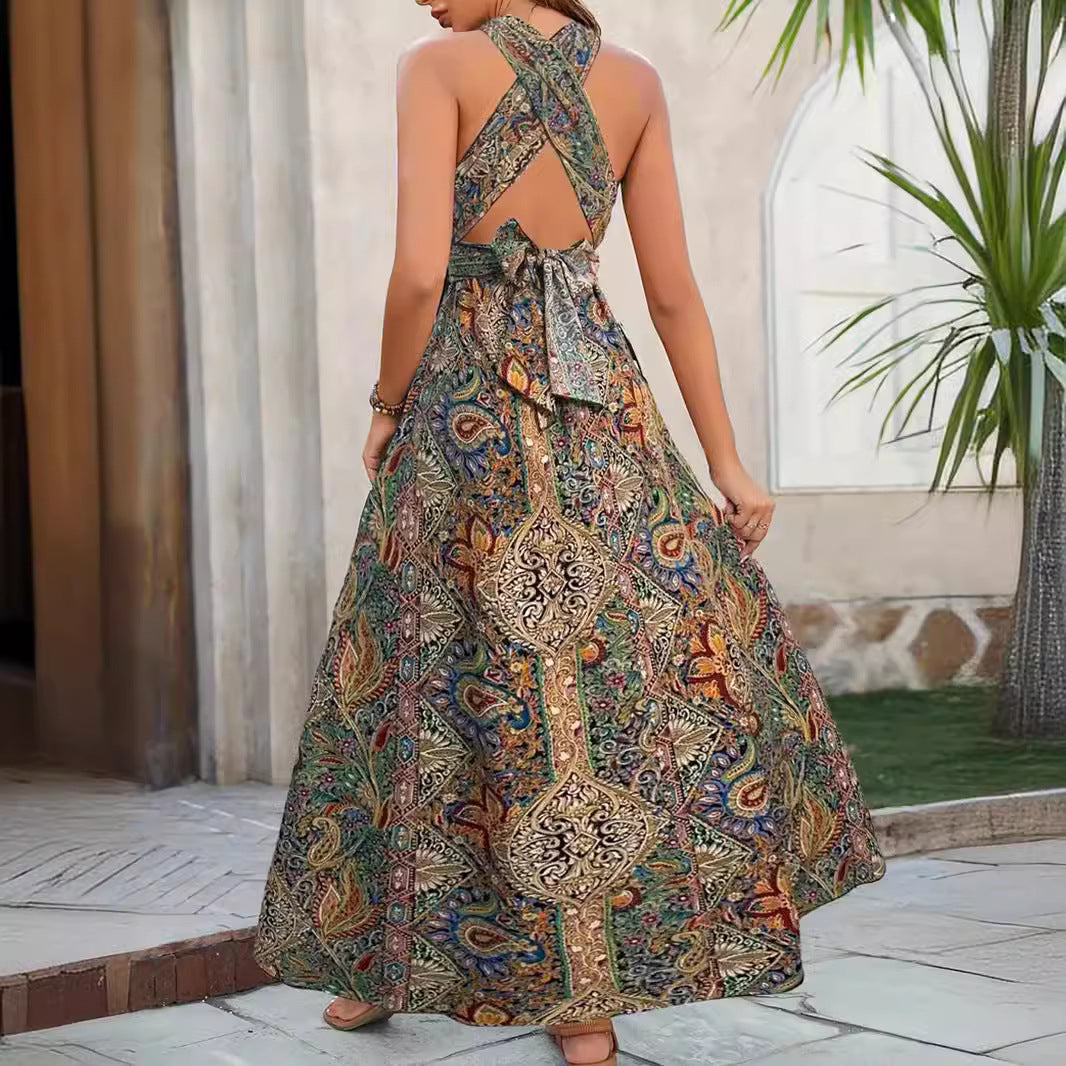 High Waist Bohemian Backless Dress