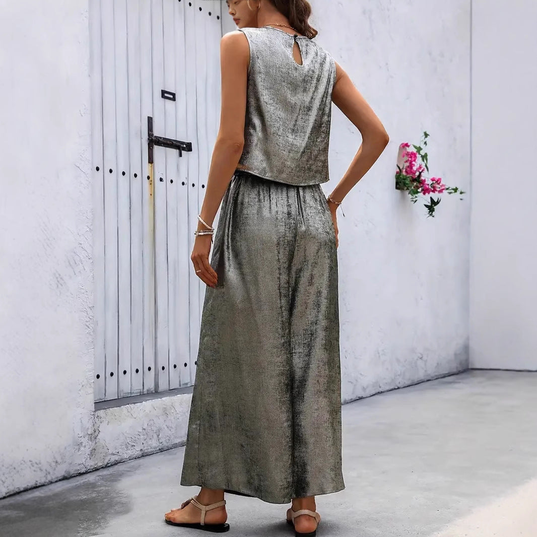 European And American Style Women Fashion Casual Solid Color Sleeveless Fashion Suit