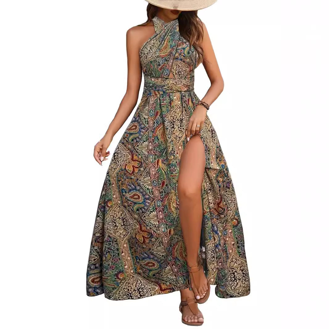 High Waist Bohemian Backless Dress