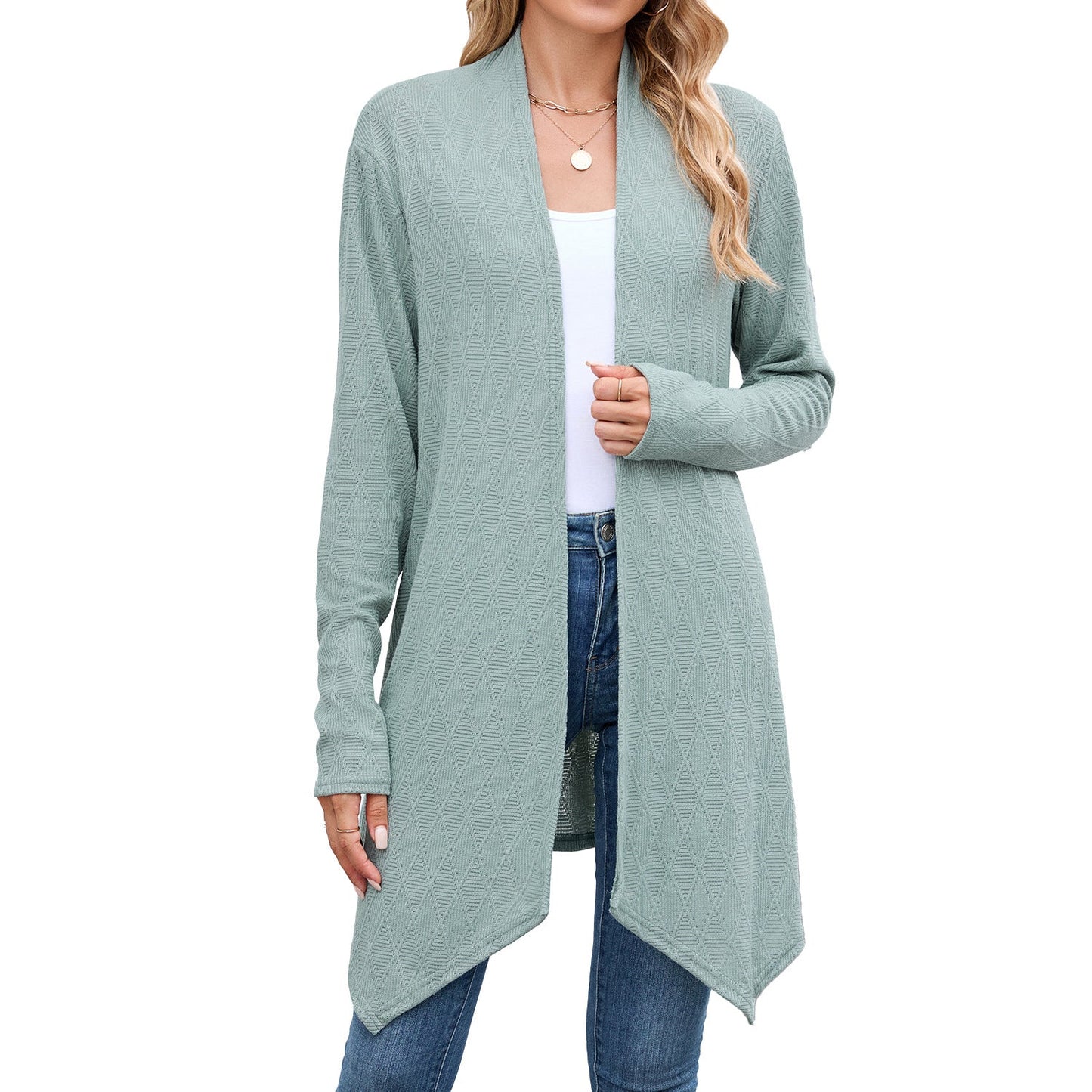 Women Clothing Autumn Solid Color Long Sleeved Knitted Cardigan Coat Long Shirt Women