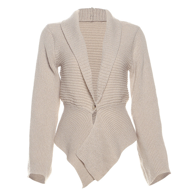 Autumn Winter Women Clothing Deep V Plunge neck Sexy Hollow Out Cutout Loose Sweater Cardigan Coat