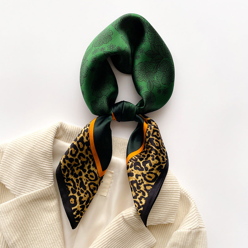 Autumn And Winter New Literary Flower Printing Silk Kerchief Women