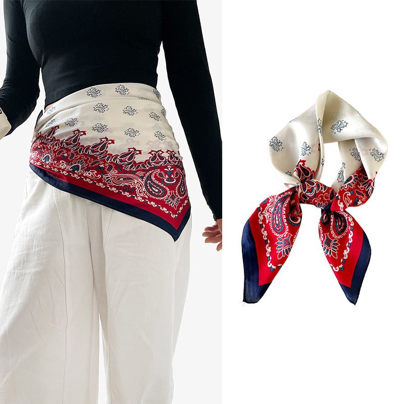 Silk Scarf Black Paisley Belt Decorative Waist Seal Hair Band