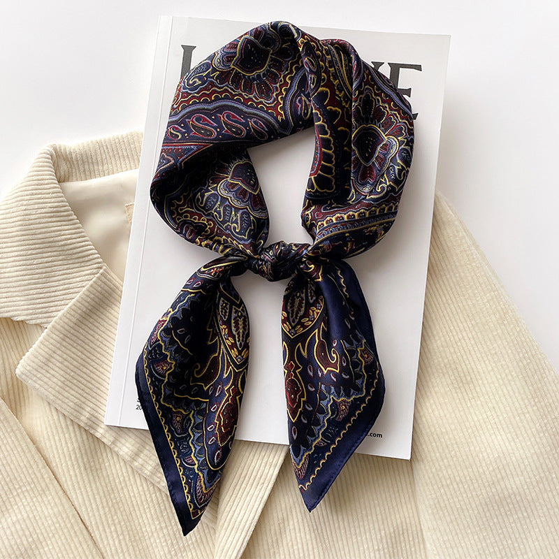Autumn And Winter New Literary Flower Printing Silk Kerchief Women