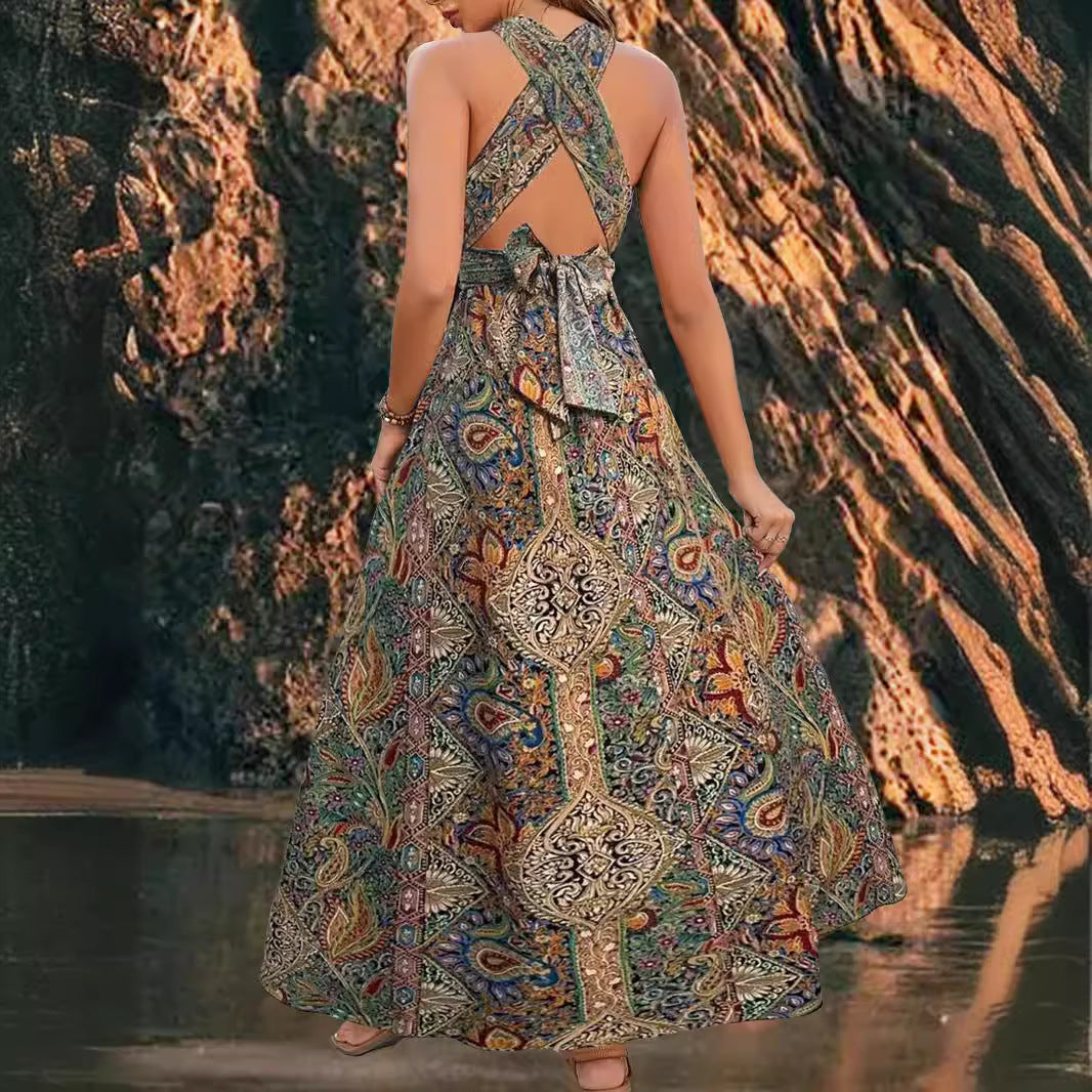High Waist Bohemian Backless Dress