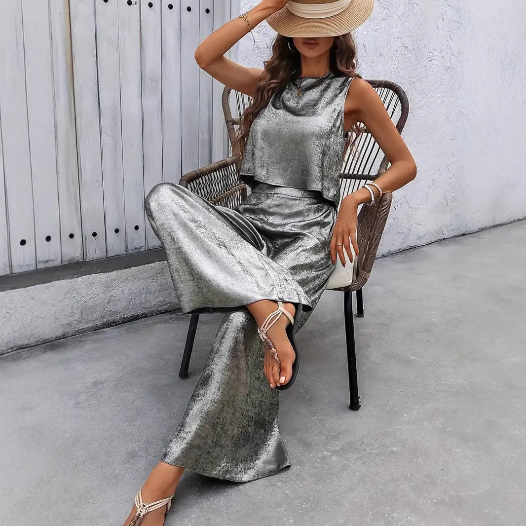 European And American Style Women Fashion Casual Solid Color Sleeveless Fashion Suit